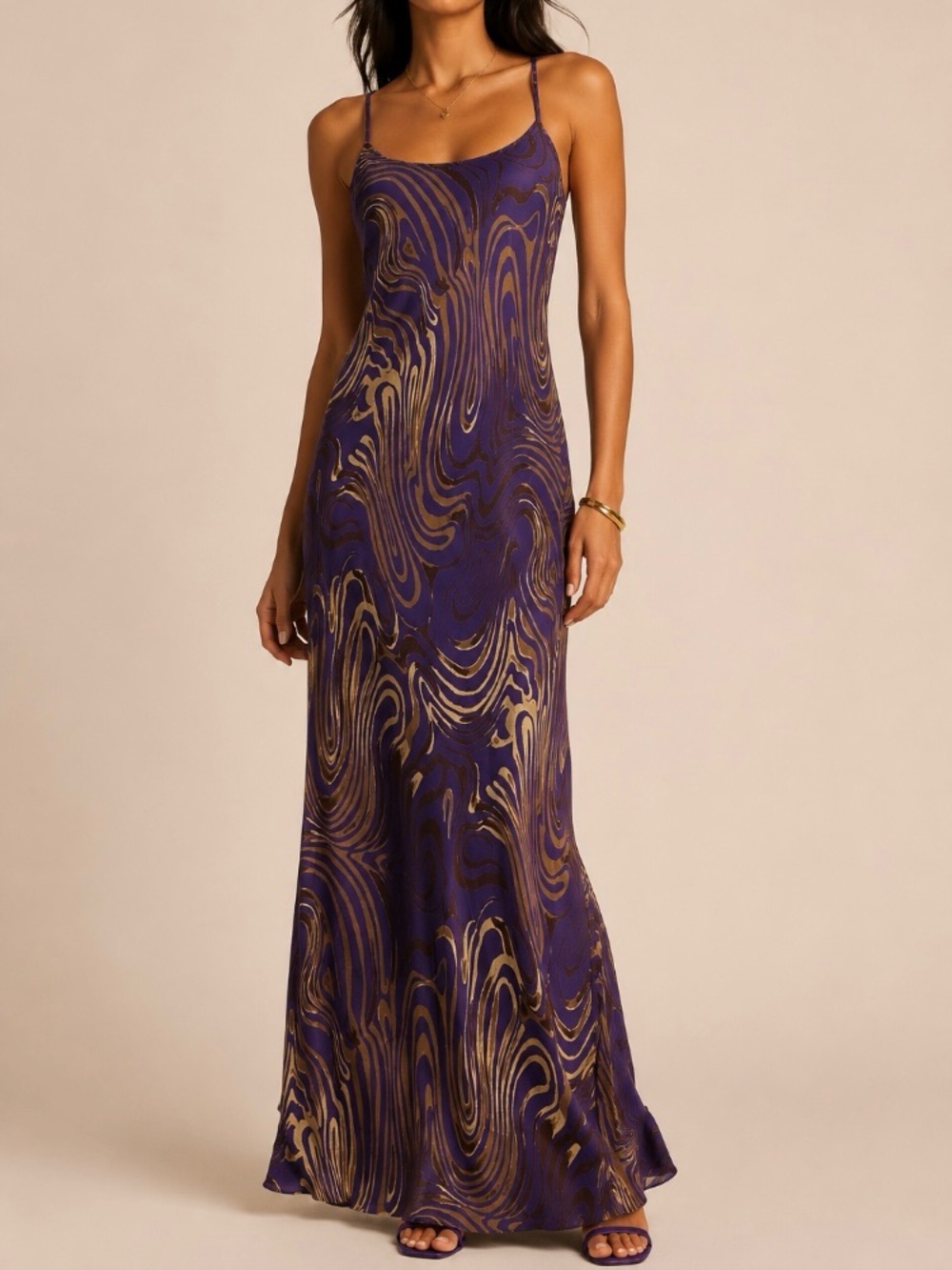 Vintage Newport News Purple Abstract Swirl Maxi Dress Rayon Y2K Size L